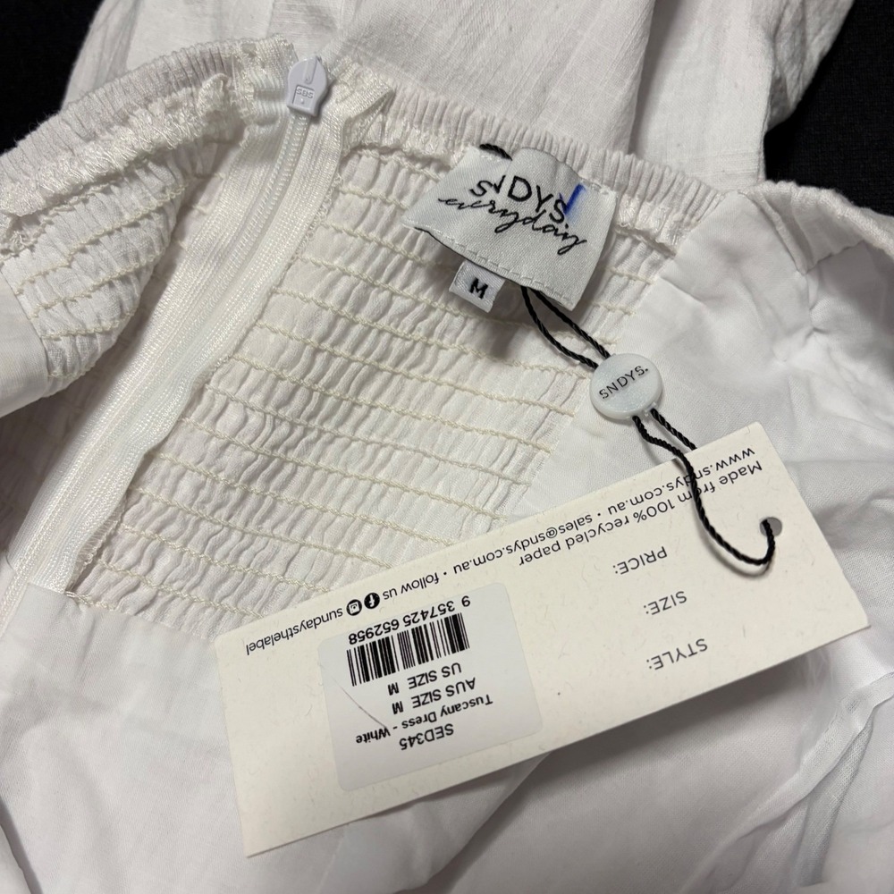 NWT SNDYS Tuscany White Cotton Puff Sleeve Mini Dress Size M Revolve Bridal - Picture 7 of 8
